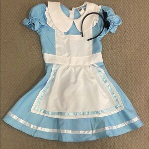 Blue and White Kids Wonderland Princess Dress with Headband
